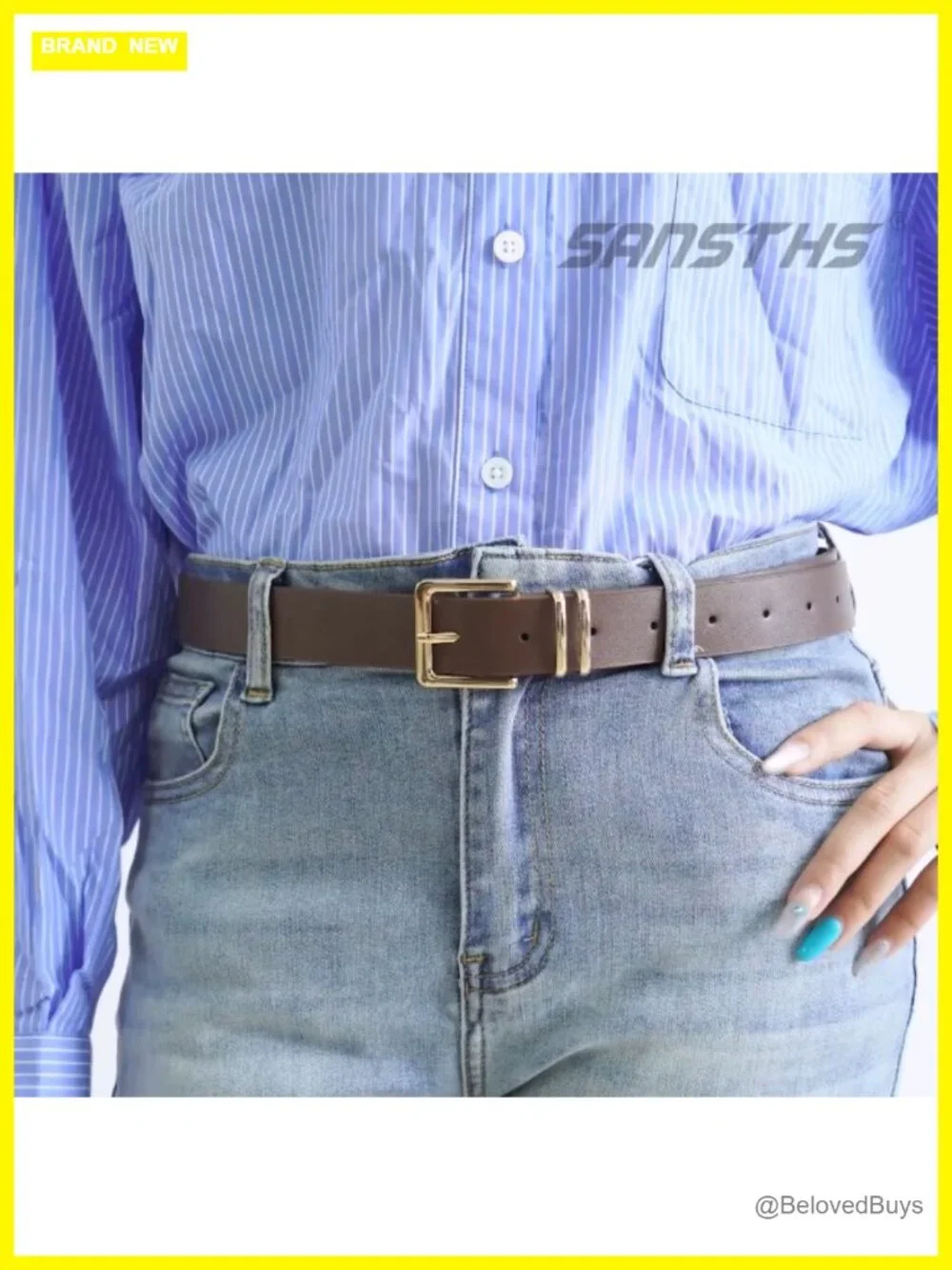 Faux Leather Women's Belt 3 Pack Gold Square Buckle